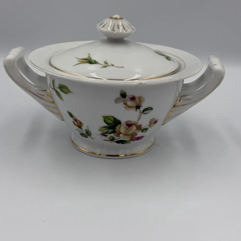 Vintage Lynmore Golden Rose Fine China Japan Lidded Sugar Bowl Porcelain